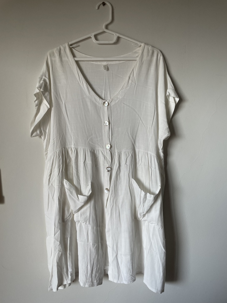 [MODFETIUSA0063] Vestido blanco con botones de nacar