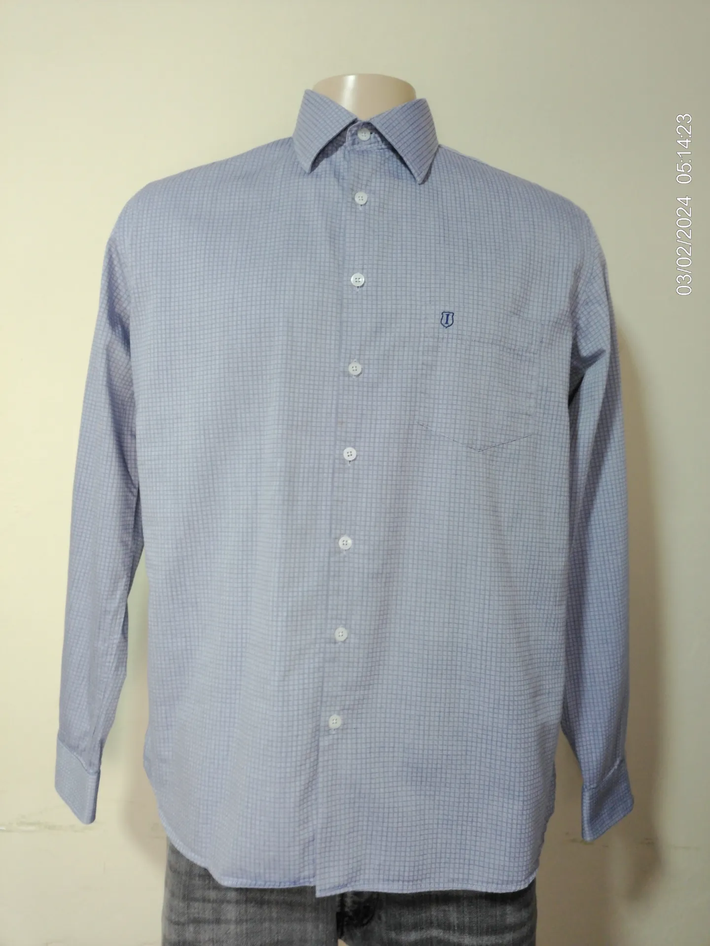 Camisa manga larga azul celeste a cuadros