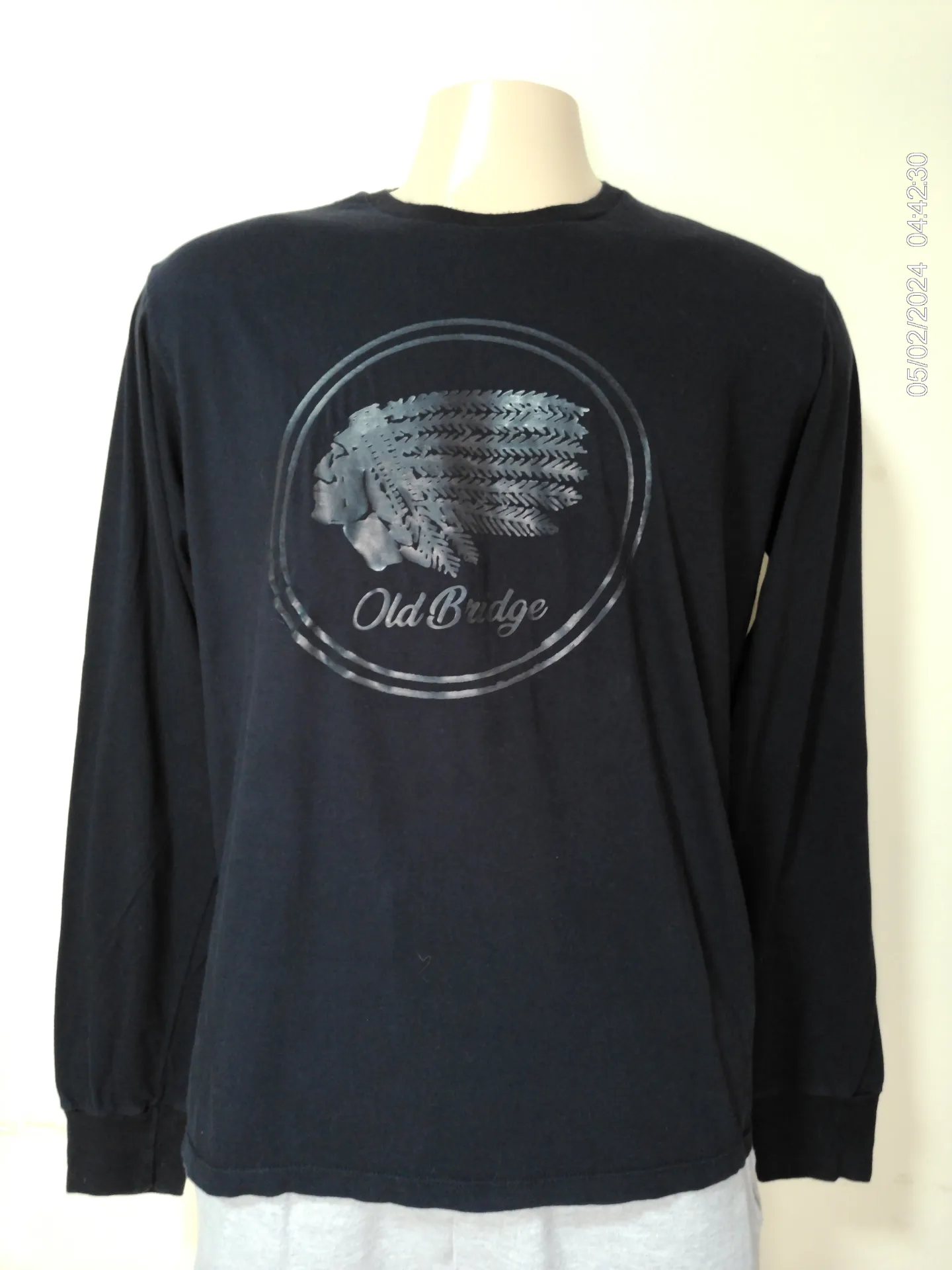 Remera manga larga de algodon negra con print