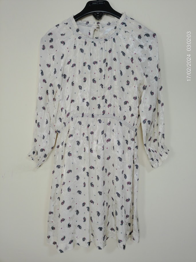 [KIDFETIUSA0360] Vestido manga larga beige estampado azul y rosa