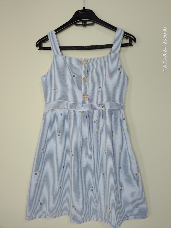 [KIDFETIUSA0362] Vestido sm a rayas celeste y blanco con botones