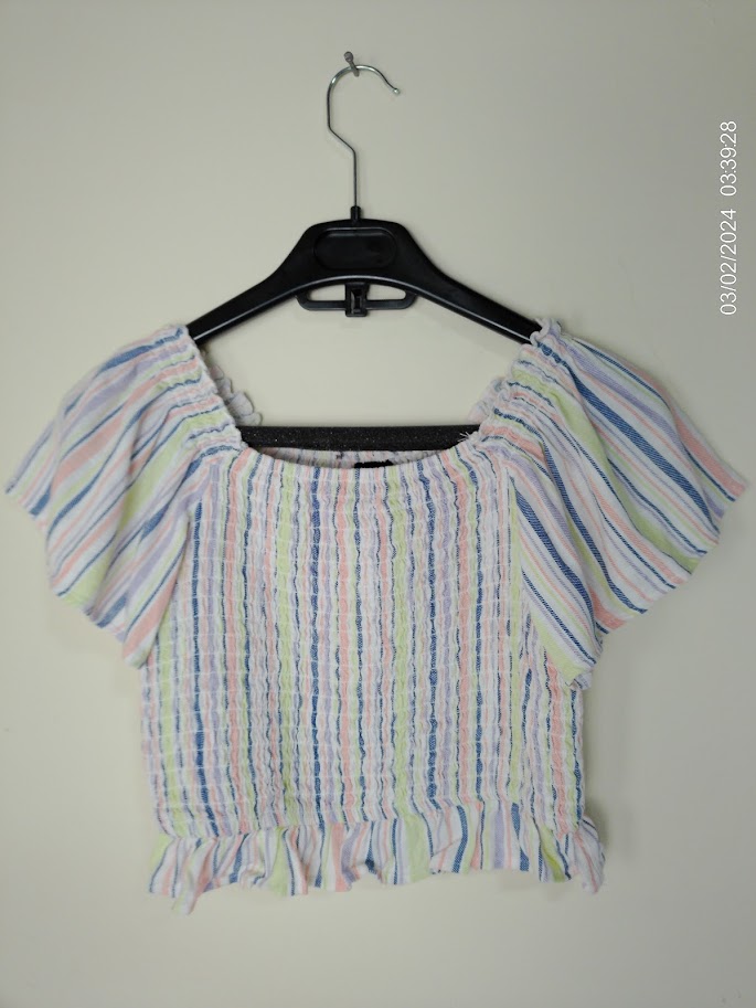 [KIDFETIUSA0370] Blusita manga corta a rayas multicolor