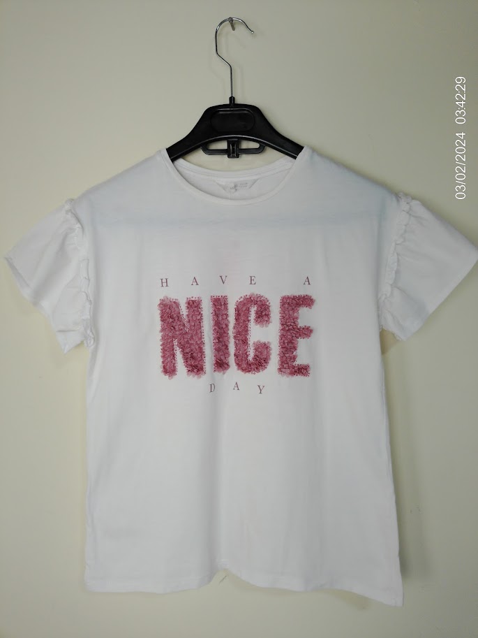 [KIDFETIUSA0371] Remera de algodon blanca Have a Nice