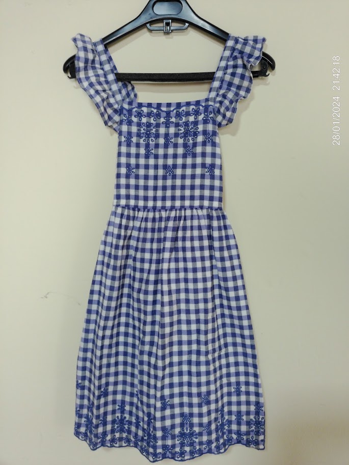 [KIDFETIUSA0421] Vestido sin manga a cuadros blanco y morado