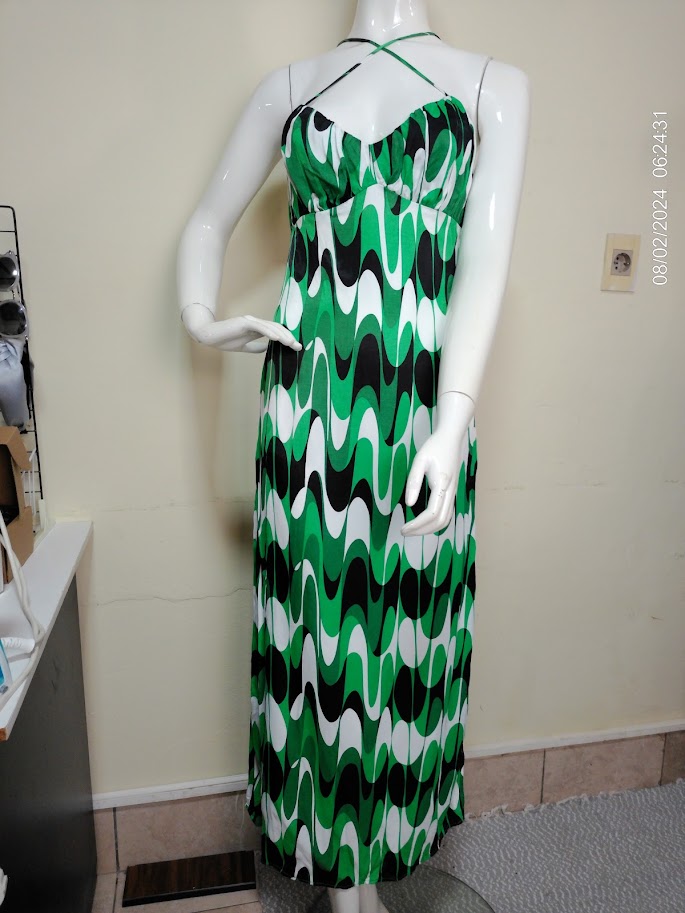 [MODFETIUSA0469] Vestido largo sin mangas verde blanco y negro