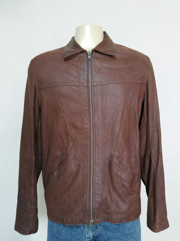 Campera de cuero marron con cierre