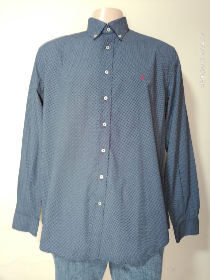 [MODMETIUSA0481] Camisa manga larga azul con cuadros blancos