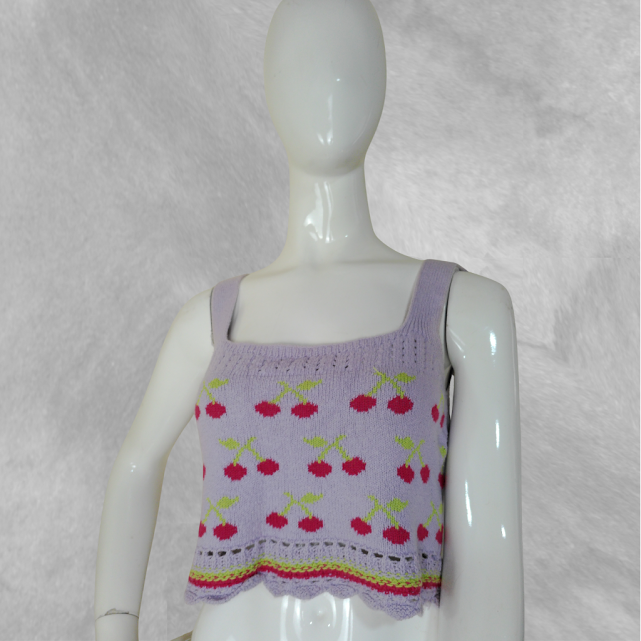[88] Top Zara sin manga lila talle S