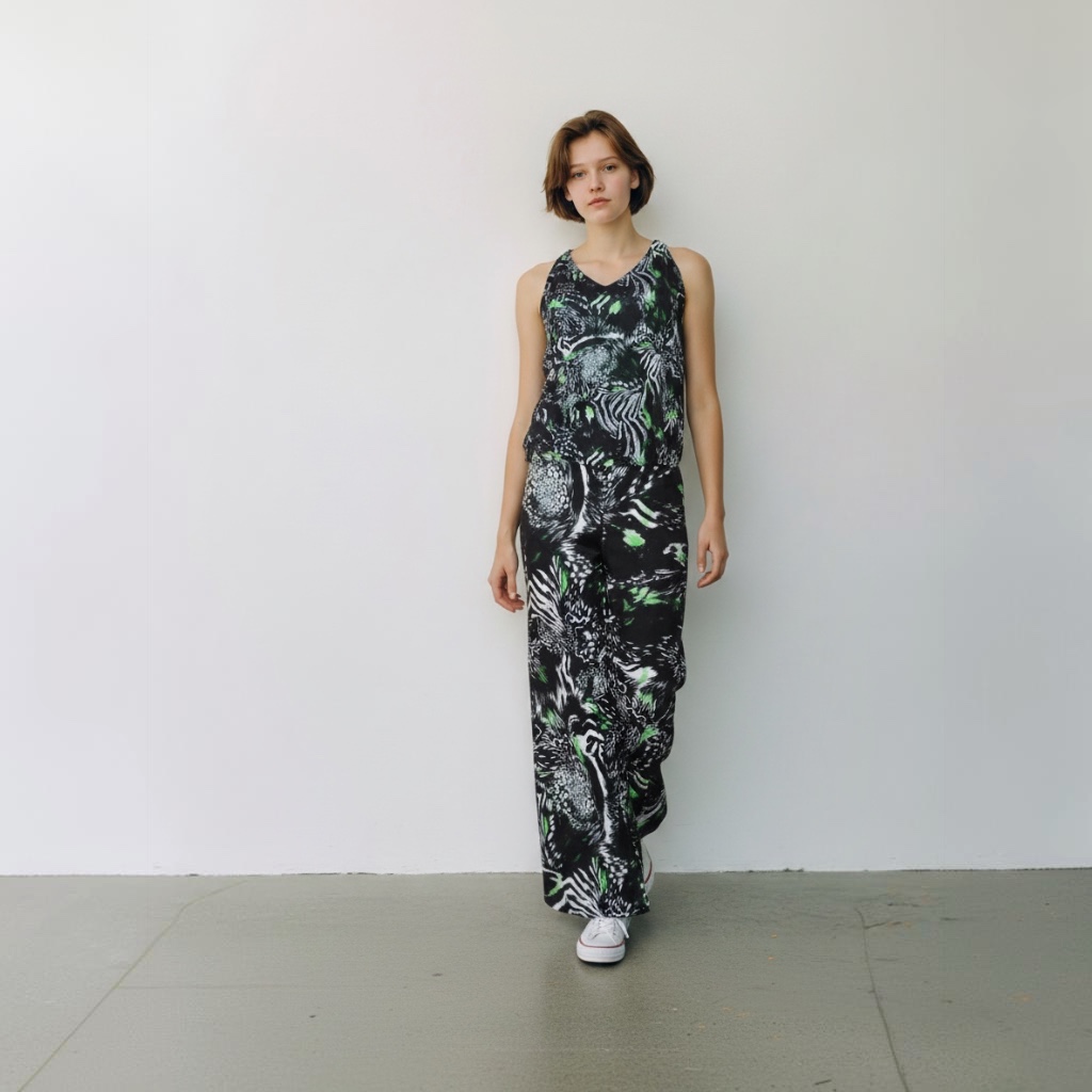 [286] Conjunto MNG verde y celeste Bordado talle XS Pantalón + blusa
