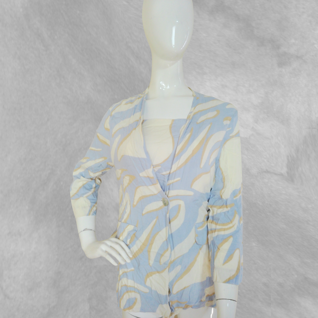 [289] Conjunto Maria la Paz beige y celeste talle 0 Blusa + saquito
