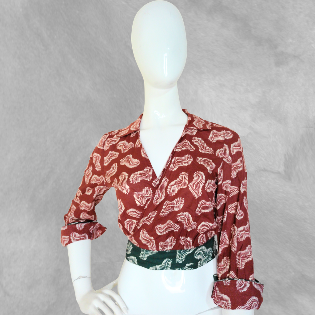 [290] Croptop Zara Manga larga bordó y verde talle S