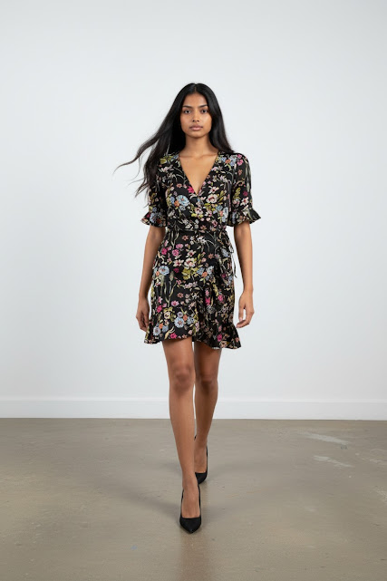[301] Vestido Albertina Manga corta negro talle M Floral