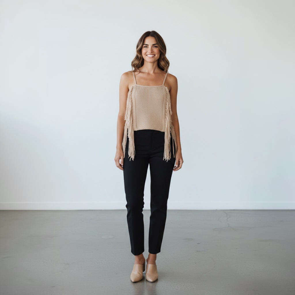 [311] Croptop Zara Sin manga beige talle S Bordado