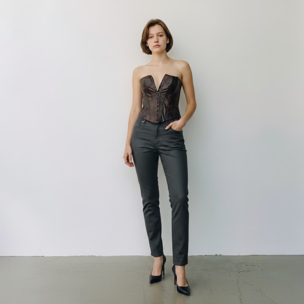 [314] Top Zara marrón talle XS De cuero tipo corset
