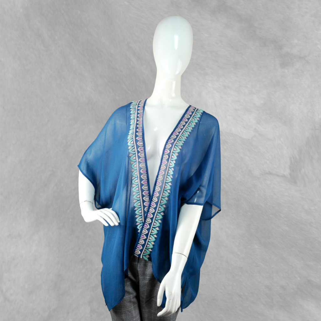 [337] Blusa Aeropostale celeste y multicolor Bordado talle G Túnica de gasa