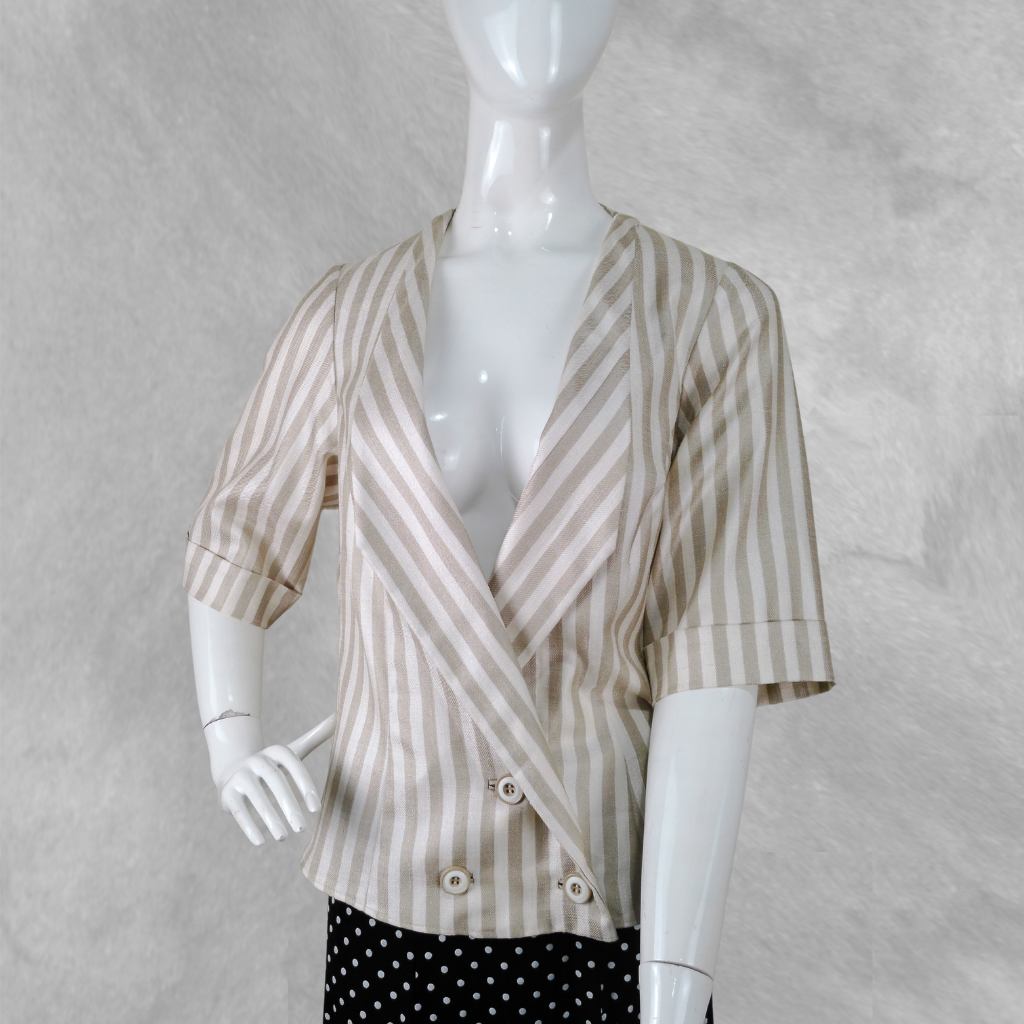 [338] Sweater Manga corta beige y crudo Rayado talle M Saquito