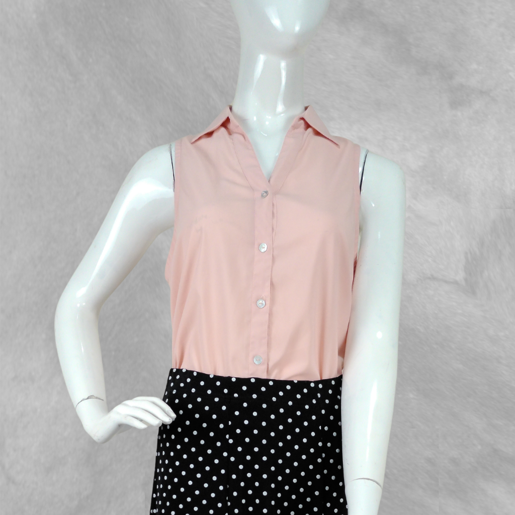[344] Camisa Valeria Turtola Sin manga salmón talle M Con botones de nácar