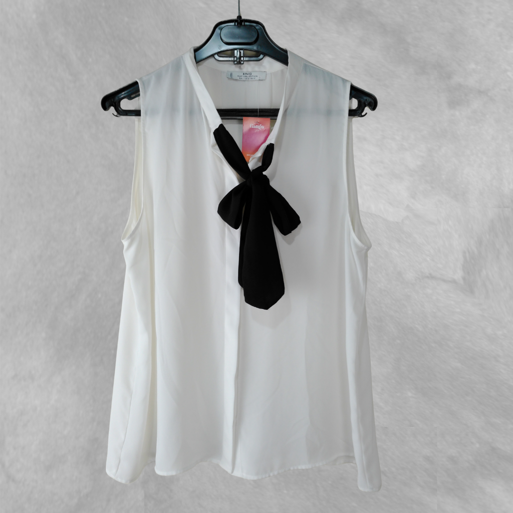 [345] Camisa MNG Sin manga blanco y negro talle L Con cinta