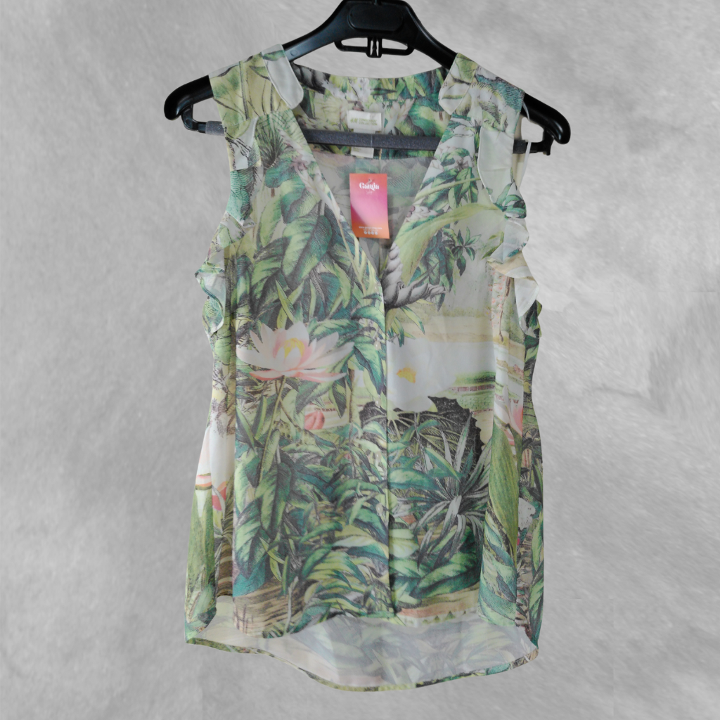 [346] Camisa Concius Collection Sin manga verde Estampada talle 36 De gasa
