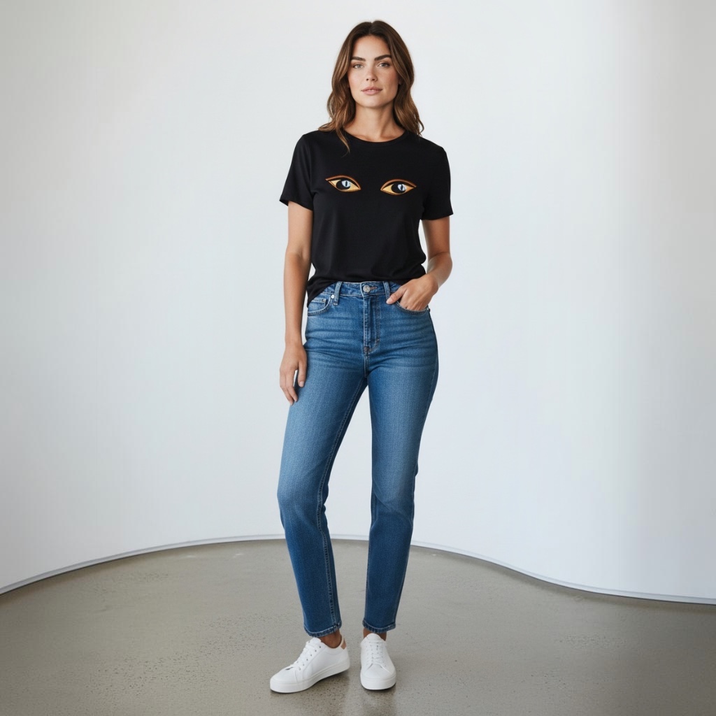 [349] Remera Ginebra Manga corta negro Estampada talle 2 Con ojos