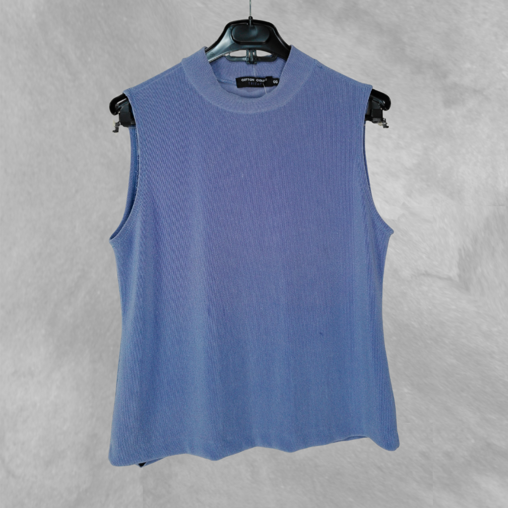 [354] Blusa Cotton Colors Sin manga celeste Tejida talle G Con cuello