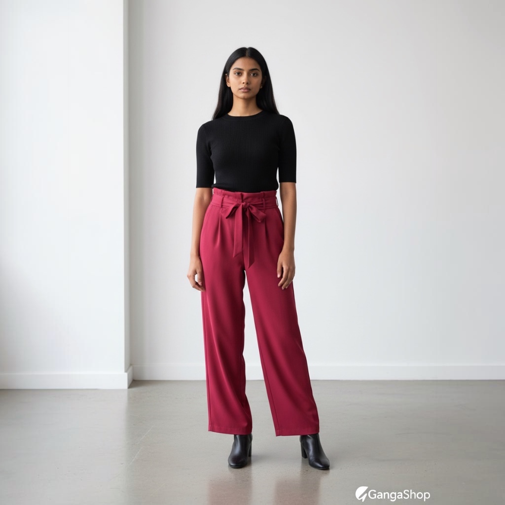 [361] Pantalón Eneache rojo talle 38 Con cinto