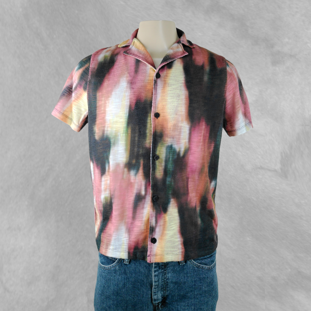 [210] Camisa Zara Manga corta Salmón y Amarillo Estampada talle M