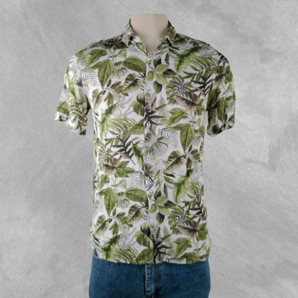 [211] Camisa Zara Manga corta Blanca y Verde talle M selva