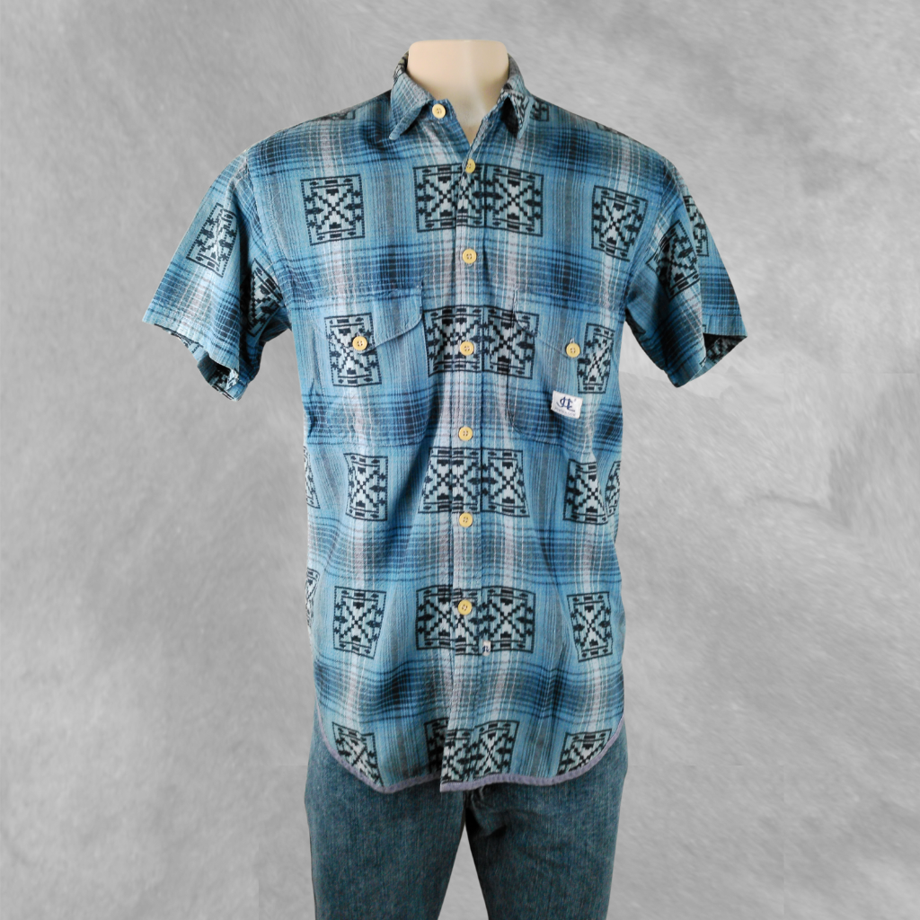 [212] Camisa John L. Cook Manga corta Azul y Celeste Bordada talle M