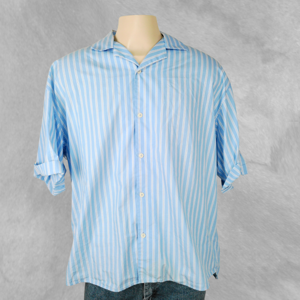 [213] Camisa Zara Manga corta Celeste y Blanca Rayada talle L