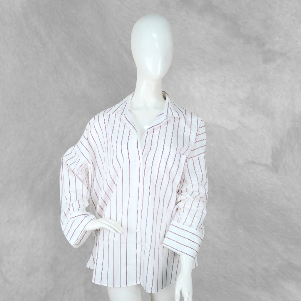 [217] Camisa manga larga Blanca y Bordó Rayada talle M