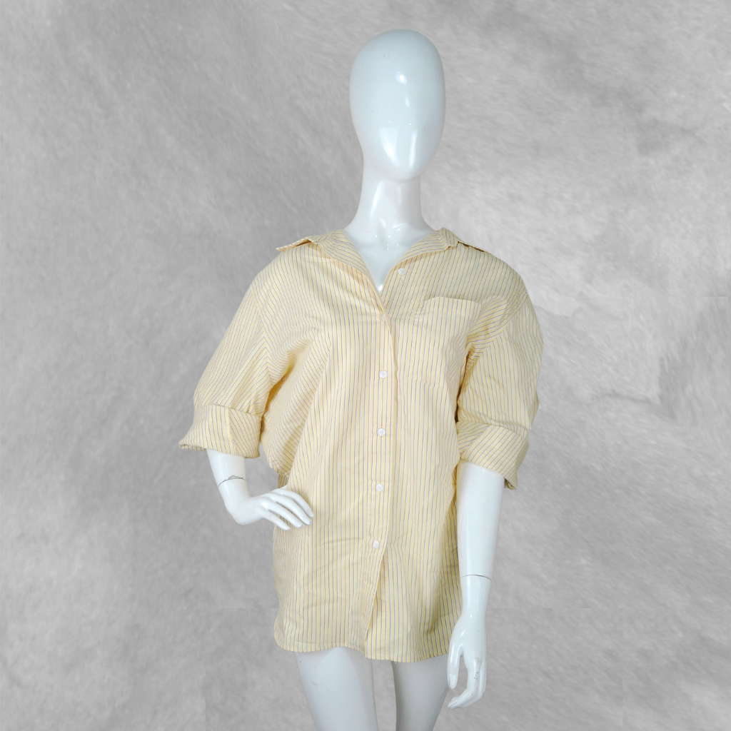 [220] Camisa Zara manga larga Amarilla y Blanca Rayada talle M