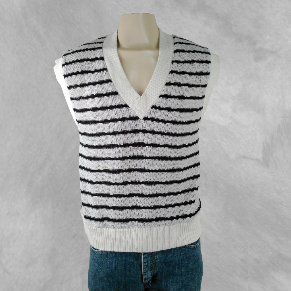 [223] Chaleco Zara a rayas Blanco y Negro Tejido talle M