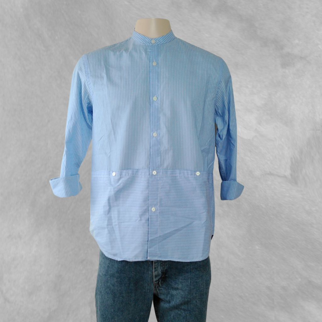 [270] Camisa Zara Manga larga Blanca y Celeste Rayada talle M