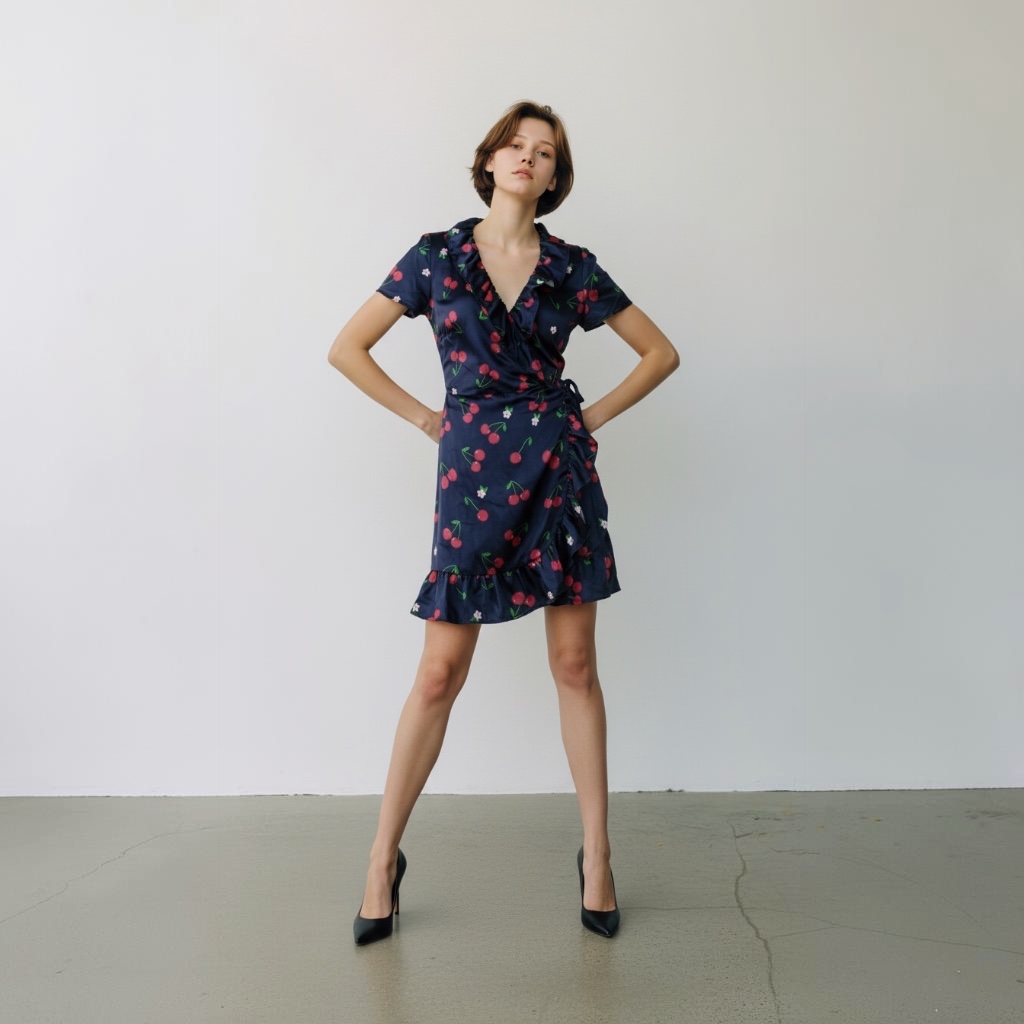 Vestido Albertina Manga corta azul oscuro talle S Print cherrys