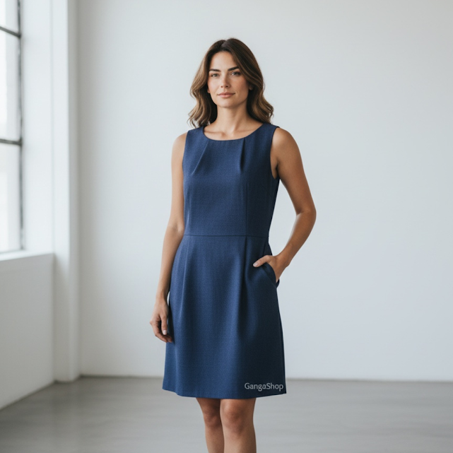 Vestido H&M Sin manga azul oscuro talle 38