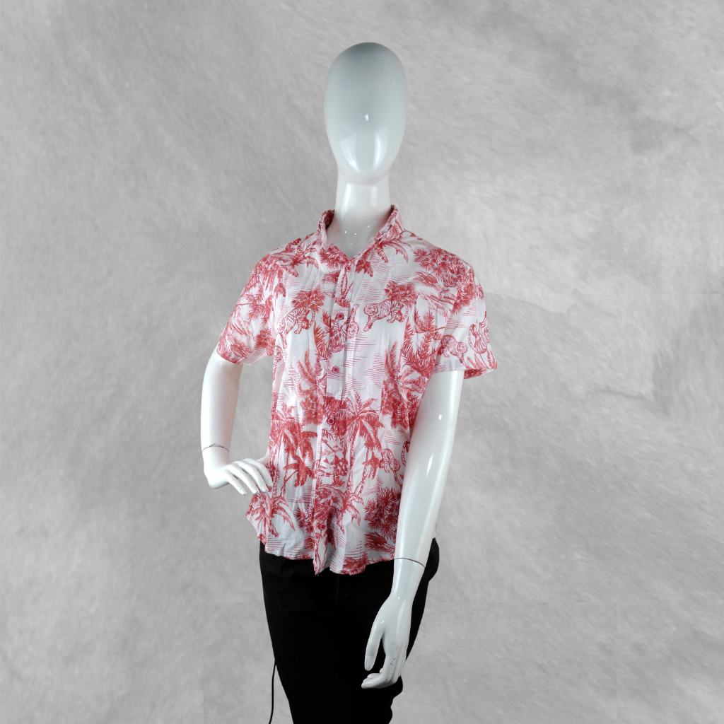 [383] Camisa Minerva Manga larga blanca Animal print talle S