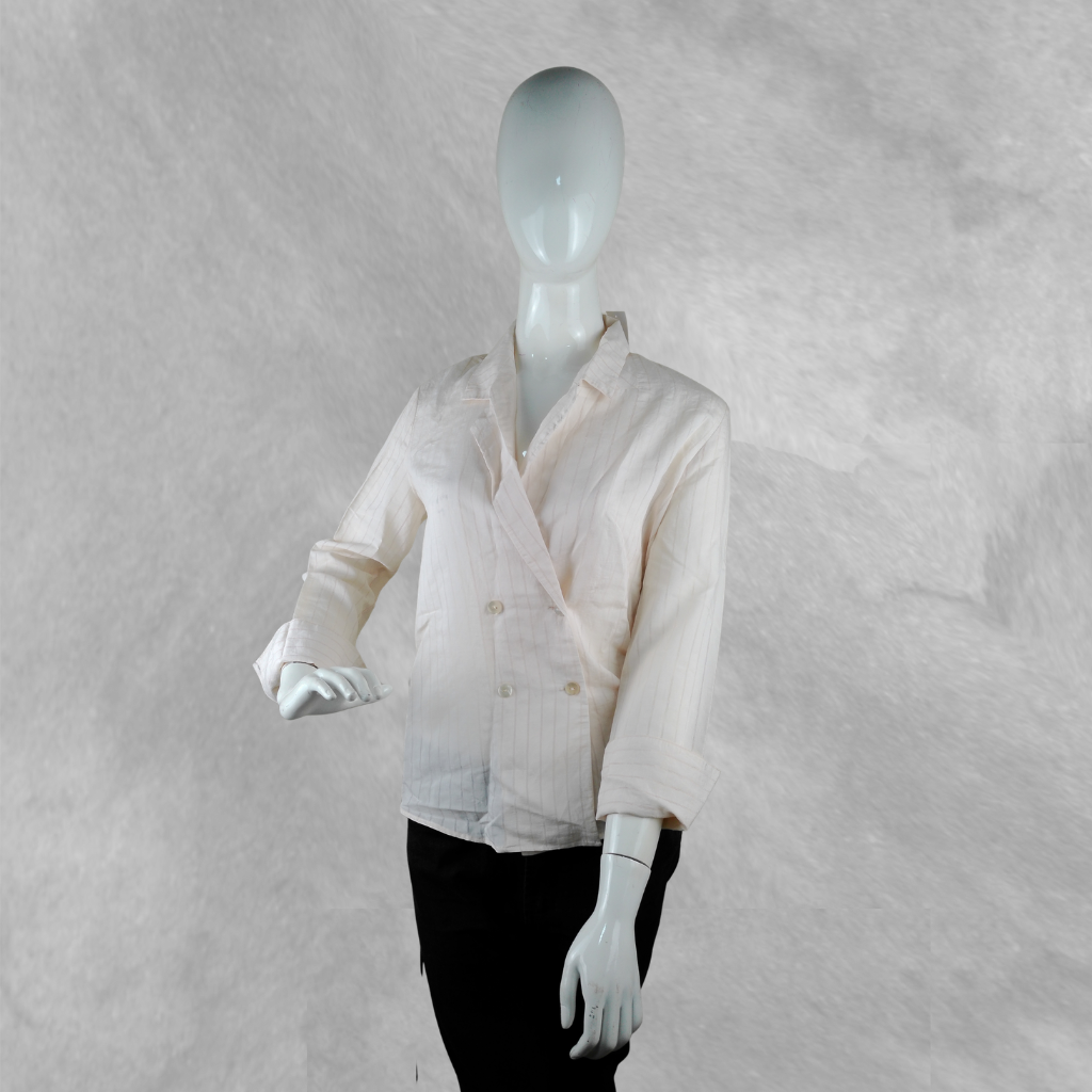 [384] Camisa Mango Manga larga blanca y dorada Rayada talle XS Tipo blazer sin uso