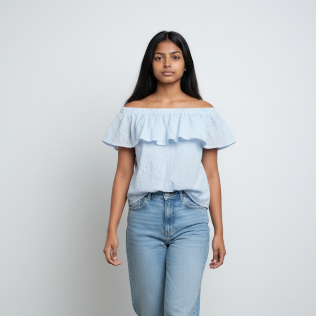 [386] Blusa LOLIPOP Manga corta celeste Broderie talle M