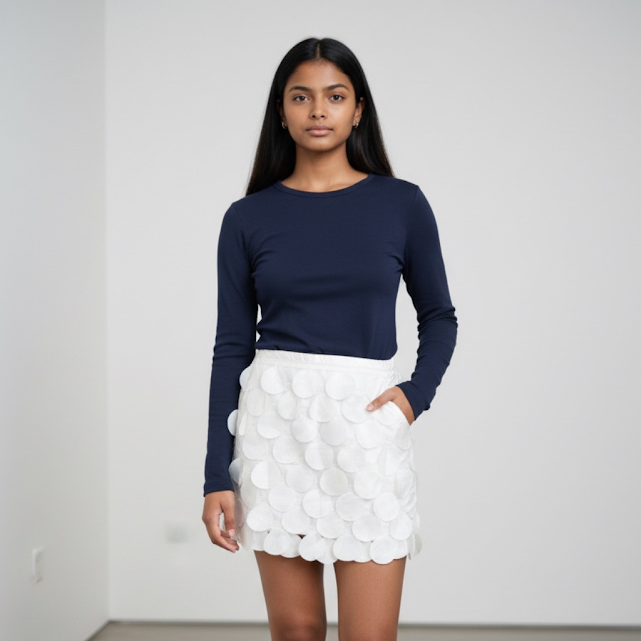 [395] Falda blanca talle S Con círculos