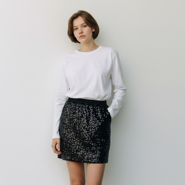 [396] Falda negra Con lentejuelas talle S
