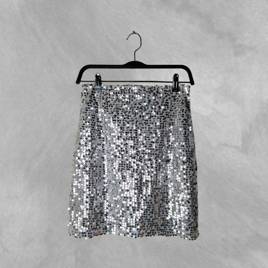 [397] Falda plateada Con lentejuelas talle S