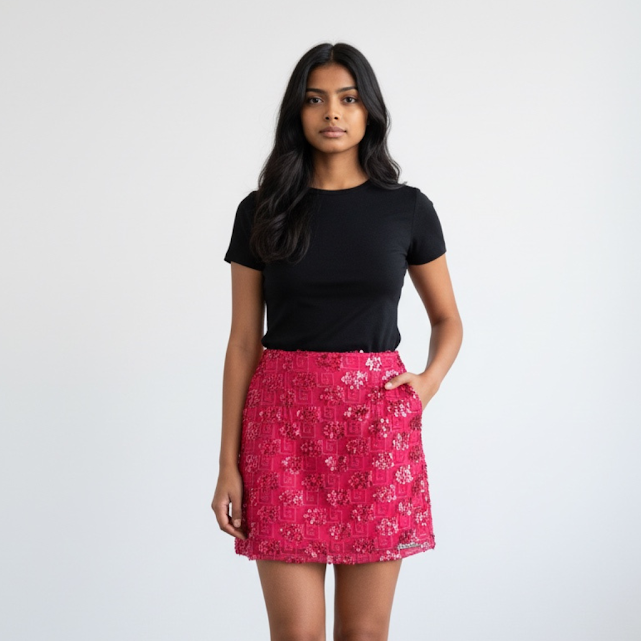 [398] Falda roja Con lentejuelas talle S