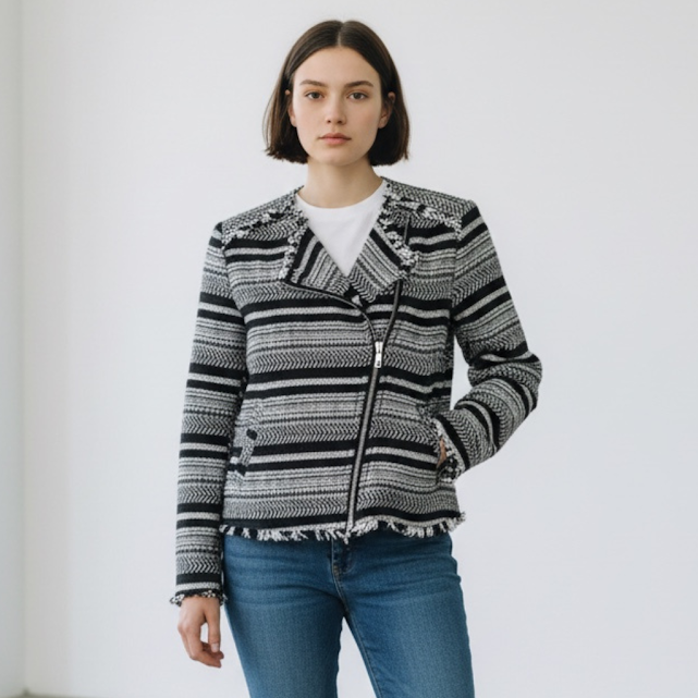 [401] Saco H&M Manga larga blanco y negro talle 36 cortito