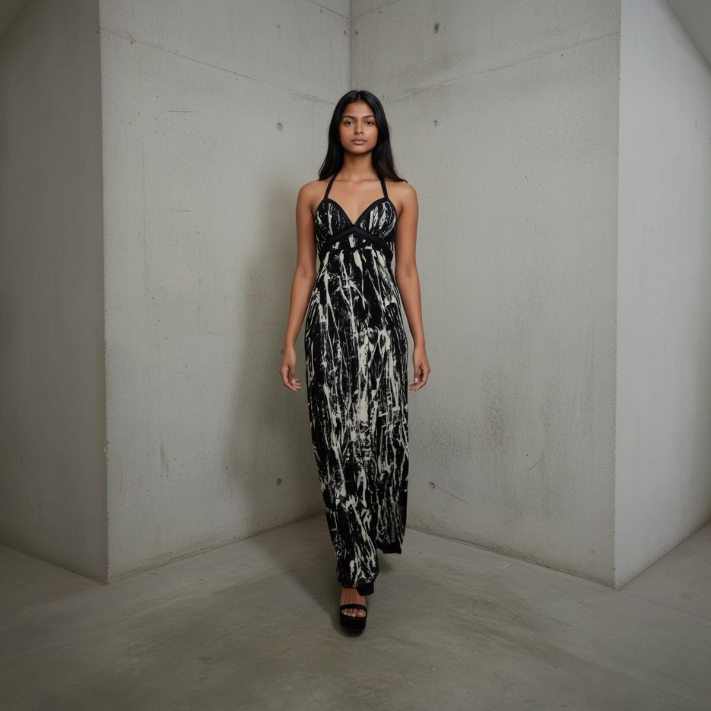 Vestido Ona Saez sin manga negro y amarillo talle P