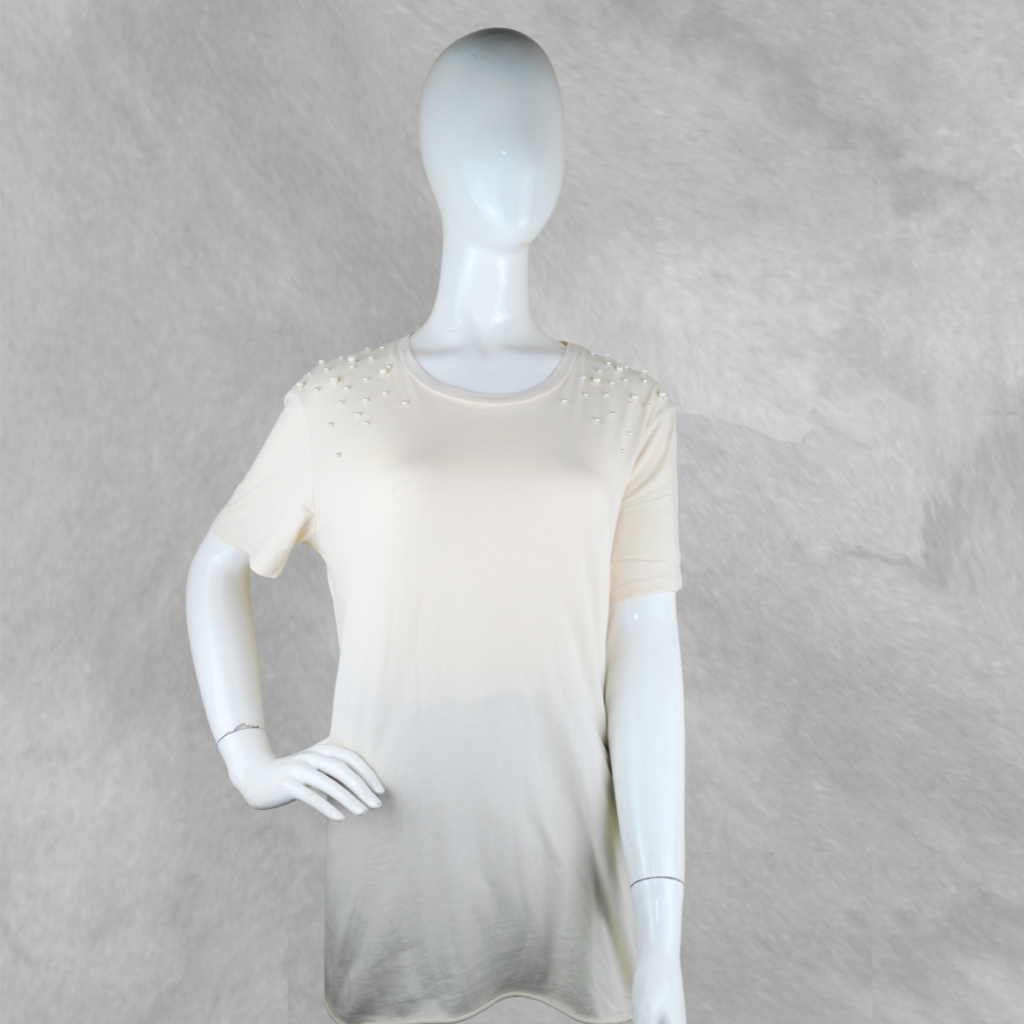Remera Zara con manga beige Moteado talle Único perlitas