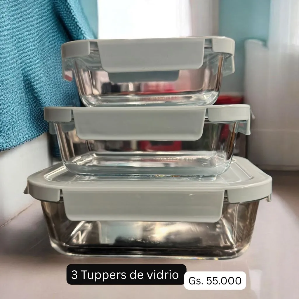 3 Tuppers de vidrio con tapa de plástico