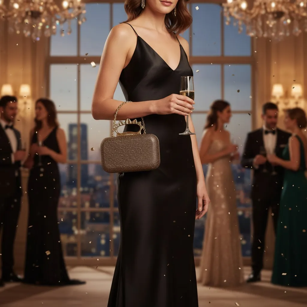 Cartera pequeña dorada con brillo y detalles