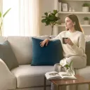 Almohada de pana turquesa grande de Casa Viva