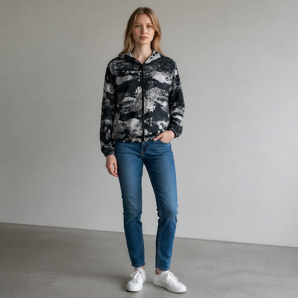 [1483] Hoodie manga larga gris y negro Estampada talle XL High-Low